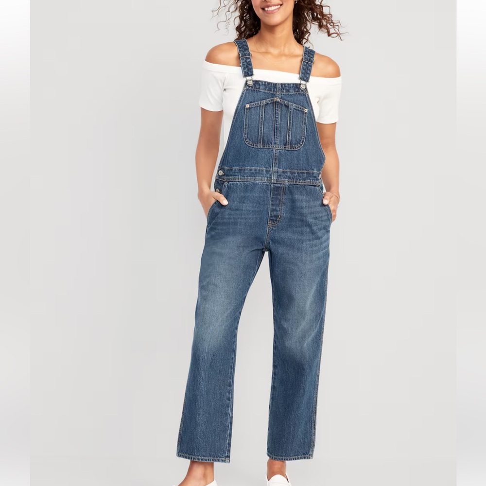 18 TALL Old Navy slouchy straight leg jean overalls